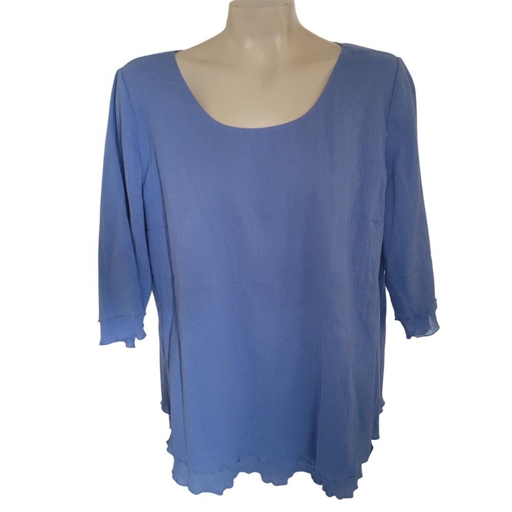 Soft Surroundings Blue Popover Ruffle Tunic‎ Blouse Size XL